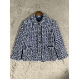 New Talbots Jacket Sz 10 Blue White Wool Blend Boucle Tweed Lined Classic *READ*